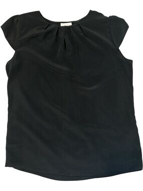 Lilysilk 100% Mulberry Silk Black Blouse Women’s Small Cap Sleeve Top